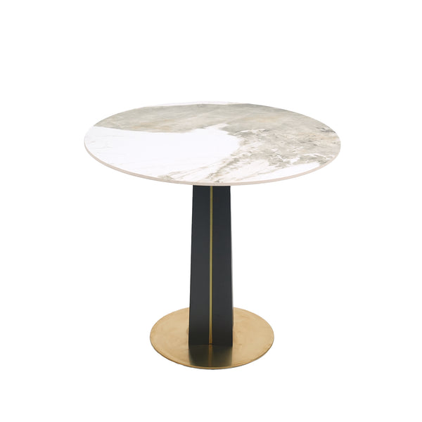 English Elm Modern Round Negotiation Table - Sleek 85Cm White Sintered Stone Top With Black Legs And Gold Base W1535S00588