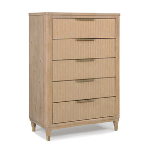 English Elm Modern Streamlined Chest with Engineered Stone Top and Brass Hardware — Ample Storage, Sleek Urban Style Natural Wood 39.5 L x 21.75 W x 52 H B2741P367179