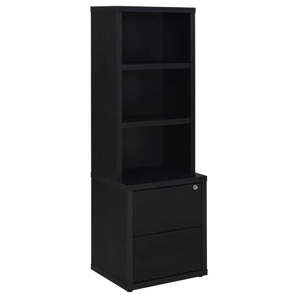 English Elm Geary Black 3-Shelf Bookcase with Lockable Drawer, Mango-Grain Finish, USB Port, Scratch-Resistant Veneer B062P375564