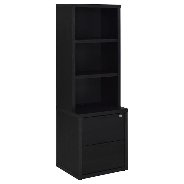 English Elm Geary Black 3-Shelf Bookcase with Lockable Drawer, Mango-Grain Finish, USB Port, Scratch-Resistant Veneer B062P375564