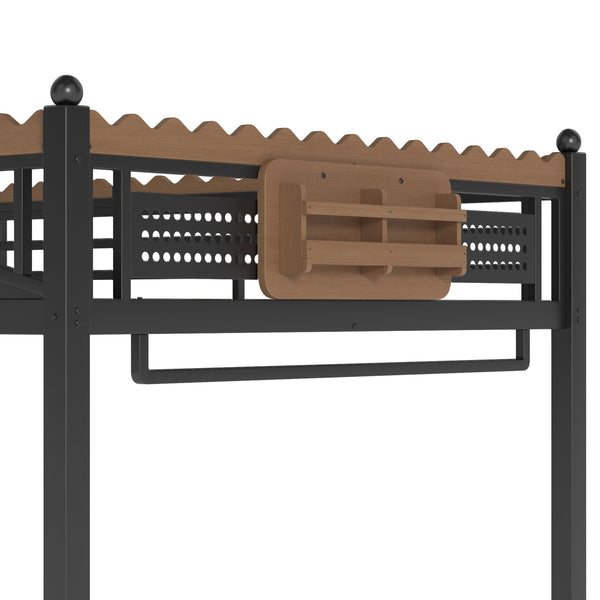 English Elm Twin Xl Metal Loft Bed with Stair Storage Shelves Sturdy Steel Frame for Dorms W1580S00379