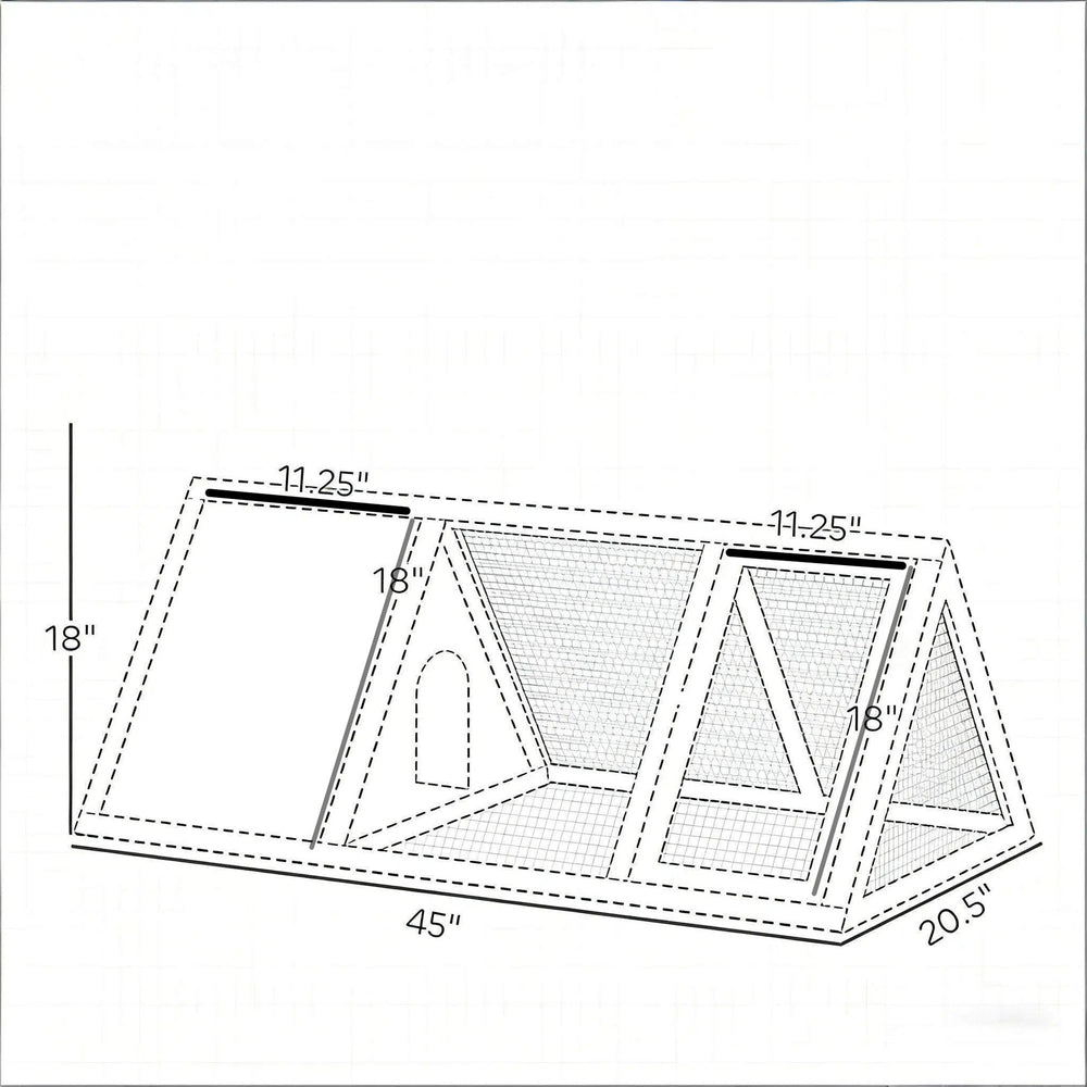 English Elm Stable Triangular Rabbit Hutch Fir Wood Frame with Wire Mesh Run for Small Animals T3971P487082