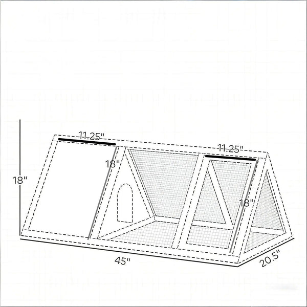 English Elm Stable Triangular Rabbit Hutch Fir Wood Frame with Wire Mesh Run for Small Animals T3971P487082