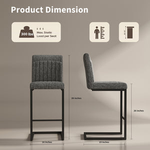 English Elm Faux Leather Counter Stools Set of Two Ergonomic Curved Back Metal Frame Kitchen Seating Dark Gray W5096P400650