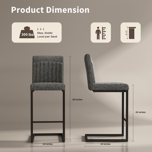 English Elm Faux Leather Counter Stools Set of Two Ergonomic Curved Back Metal Frame Kitchen Seating Dark Gray W5096P400650