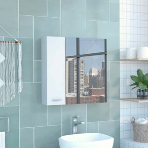 English Elm Medicine Double Door Cabinet with Mirror and External Shelf for Bathroom Storage, Sleek Durable Design White 28.74 L x 22.04 W x 5.51 H B097133011