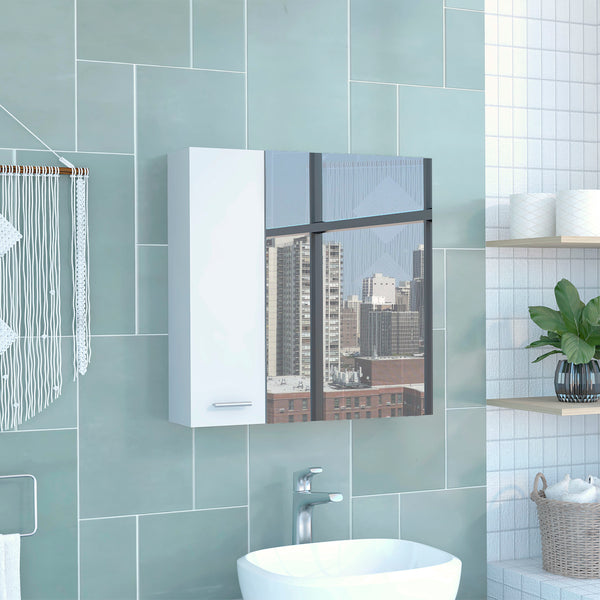 English Elm Medicine Double Door Cabinet with Mirror and External Shelf for Bathroom Storage, Sleek Durable Design White 28.74 L x 22.04 W x 5.51 H B097133011