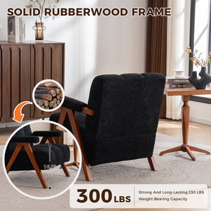 English Elm Mid-century Modern Chenille Lounge Chair Set Oak Frame Cloud Silhouette Living Room Black W1170S00051