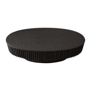 English Elm 47'' Oval Storage Coffee Table Fluted Wood Veneer Lift Lid Sculptural Living Room Accent Black W1435P293221