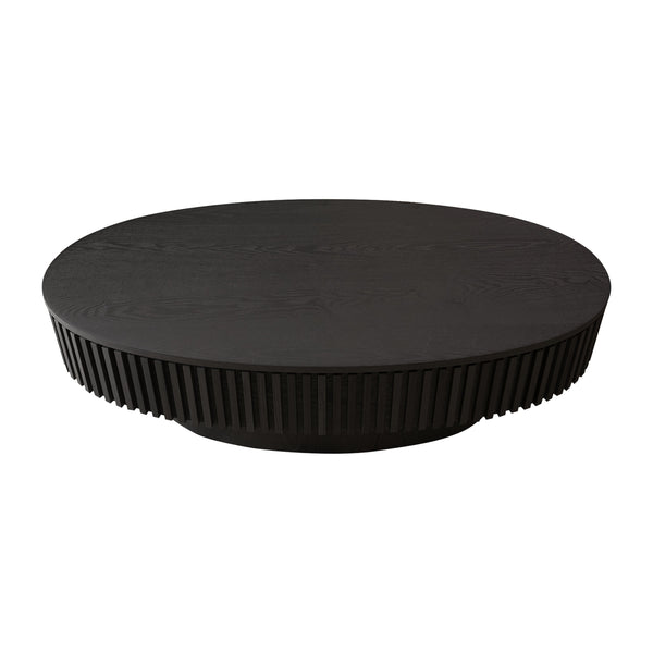 English Elm 47'' Oval Storage Coffee Table Fluted Wood Veneer Lift Lid Sculptural Living Room Accent Black W1435P293221