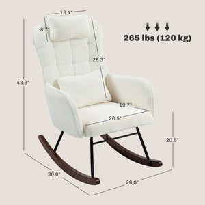 English Elm Nordic High Back Rocking Chair Teddy Fleece Lumbar Support Beech Wood Reading Nook T3971P405982