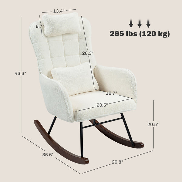 English Elm Nordic High Back Rocking Chair Teddy Fleece Lumbar Support Beech Wood Reading Nook T3971P405982
