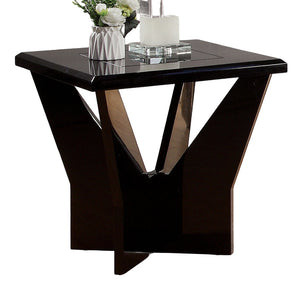 English Elm Contemporary High Gloss End Table with Black Tempered Glass & Geometric Metal Base, Modern Accent Piece B2741P360139