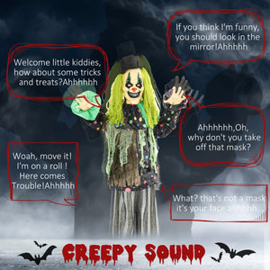 English Elm Homcom 6.1' Life-Size Animatronic Circus Clown – Scary Halloween Decoration With Motion & Sound Effects W2225P229451