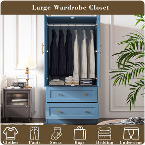 English Elm Shaker Two Door Wardrobe Armoire with Hanging Rod Drawers and Bedroom Storage T3210P477664