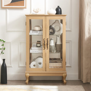 English Elm 2 Doors Curio Cabinet With Lighted Display & Mirrored Back, Adjustable Shelves - Oak Elegance For Home W2275P178895