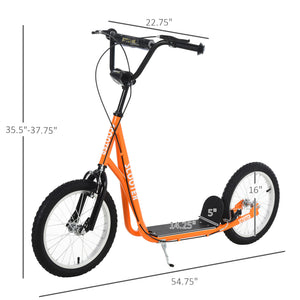 English Elm Aosom Youth Kick Scooter Steel Frame Inflatable Wheels Dual Brakes Adjustable Bar Orange W2225P217073