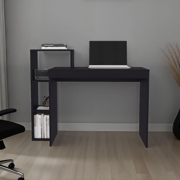 English Elm Wide Minimalist Writing Desk with Four Open Shelves for Modern Home Office Storage B070P490013