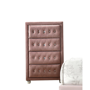 English Elm Reggie Pink Fabric Chest with Button Tufting, Wooden Bun Legs, Smooth Metal Glide Drawers B2726P263366