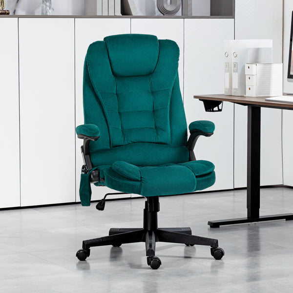 English Elm HOMCOM Executive Massage Office Chair with 6-Point Vibration, Lumbar Heat, Recline & Remote Control Dark Green W2225P229773