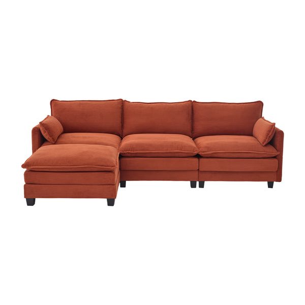 English Elm United We Win Modular Corduroy Sectional with Ottoman Low Profile Living Room Couch Orange W1568S00258