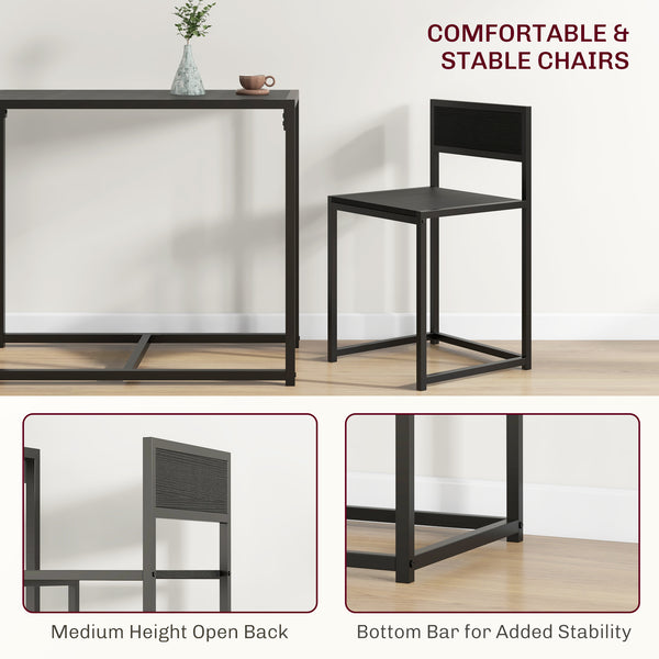 English Elm Homcom Industrial 3 Piece Dining Set Steel Legs Mdf Top Compact Kitchen Seating Black W2225P229082
