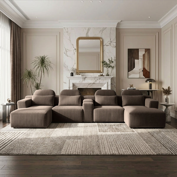 English Elm Modern Corduroy Upholstered L-shaped Sectional with Chaise for Family Living Rooms Coffee W5156S00002