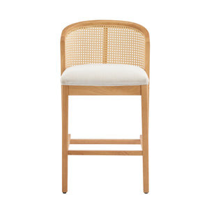English Elm Christopher Knight Home® - Tatti Plush Padded Counter Stool Set of 2 with Rattan-Accented Curved Back and Wood Frame, Cozy Beige,Natural N775P271407N