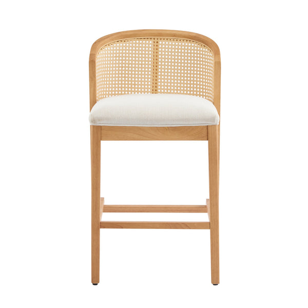 English Elm Christopher Knight Home® - Tatti Plush Padded Counter Stool Set of 2 with Rattan-Accented Curved Back and Wood Frame, Cozy Beige,Natural N775P271407N