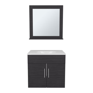 English Elm Blake Wall-Mounted Bathroom Mirror Cabinet with Two Shelves, Durable MDF, Modern Blanco Kronos Finish Black 29.92 L x 24.8 W x 12.6 H B200P313691