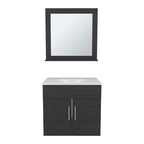 English Elm Blake Wall-Mounted Bathroom Mirror Cabinet with Two Shelves, Durable MDF, Modern Blanco Kronos Finish Black 29.92 L x 24.8 W x 12.6 H B200P313691