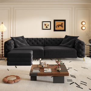 English Elm 97.6" Oversized Velvet Chesterfield Sleeper Sofa Floral Tufted Roll Arm Living Room Couch Black W1885S00410