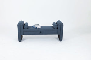 English Elm 60-inch Velvet Storage Bench Upholstered Seat with Hidden Compartment for Bedroom Entryway Dark Blue W2795P429885