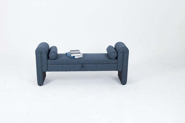 English Elm 60-inch Velvet Storage Bench Upholstered Seat with Hidden Compartment for Bedroom Entryway Dark Blue W2795P429885