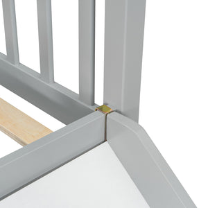English Elm Full Over Kids Bunk Bed with Built-in Slide Ladder Pine Frame Gray Finish LT100208AAE