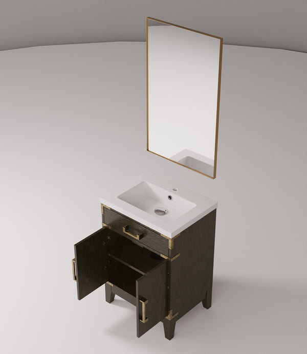 English Elm Brown Oak Single Bath Vanity 24"W x 18"D with Polished Acrylic Top, Soft-Close Cabinet & 18" Mirror B2731S01451