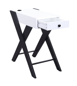 English Elm Fierce Modern White & Black Accent Table with Built-In USB, Pull-Out Drawer, Sleek X-Leg Design B2726P243282
