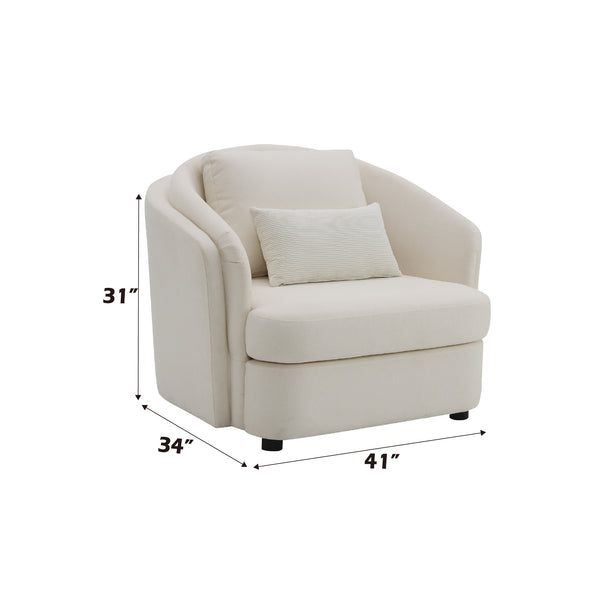 English Elm Mariko Beige Linen Chair with Toss Pillow — Plush Pocket Coil Seat, Loose Cushions, Sturdy Wood Frame B2726P245022