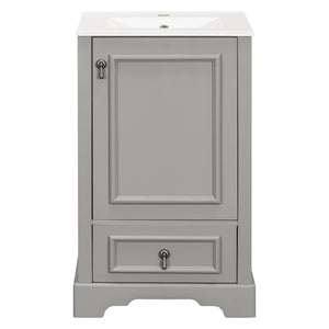 English Elm 20 Inch Bathroom Vanity with Ceramic Sink, Soft-Close Door, Adjustable Shelf, Smart Storage Organizing Design Grey N729P299505E
