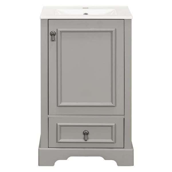 English Elm 20 Inch Bathroom Vanity with Ceramic Sink, Soft-Close Door, Adjustable Shelf, Smart Storage Organizing Design Grey N729P299505E