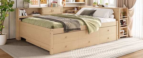 English Elm Twin Daybed Pine Frame with Trundle Desk Hutch Shelves and Storage for Kids Rooms Gold W1580S00463