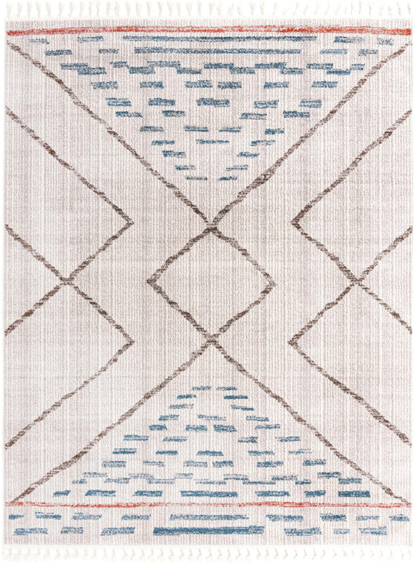 Unique Loom Aramis Kavi Machine Made Tribal Rug Ivory, Blue/Brown/Light Blue/Terracotta/Gray 7' 10" x 10' 0"