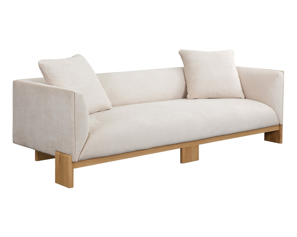 Sunpan Anwa Sofa - Contemporary Design with Durable Polo Club Muslin Fabric and Rustic Oak Wood Base
