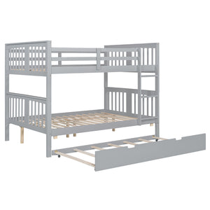 English Elm Full Over Bunk Bed with Twin Trundle Solid Pine Frame Gray Convertible LT100204AAE-1