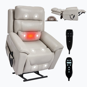 English Elm Dual Motor Power Lift Recliner with Massage Heat and 350 Lb Leatherair Support W3224S00023