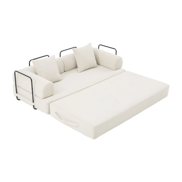 English Elm UNITED modular foldable sofa with metal frame, corduroy upholstery, side pocket & quick assembly convenience Beige W1568P374080