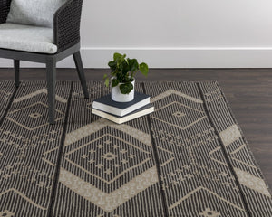 Sunpan ASANA Hand-Woven Rug - Eco-Friendly Black & Tan Design, 5' x 8' - Versatile for Indoor & Outdoor Use 107610