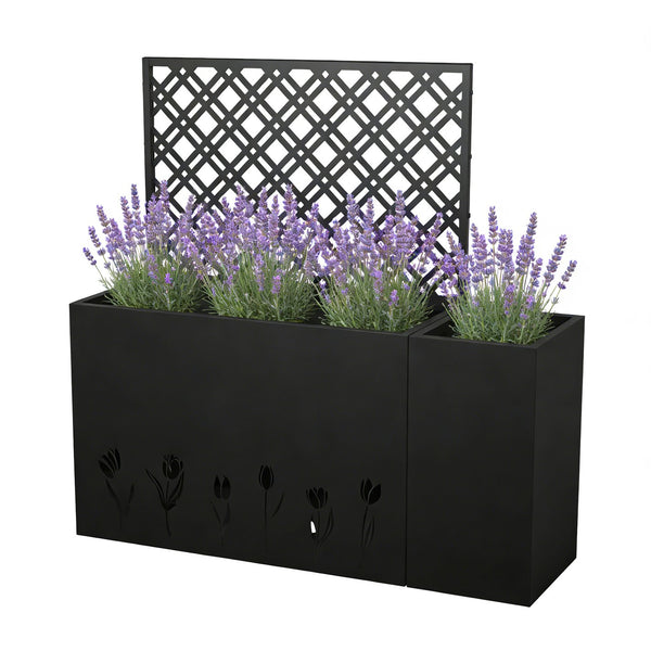 English Elm 2-piece Galvanized Steel Raised Planter with Integrated Trellis for Climbing Vines Outdoor W1586P455900