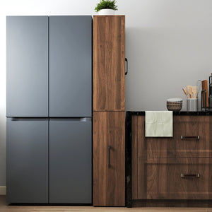 English Elm 70.87" Modern Display Storage Cabinet with 4-Tier Pull-Out Shelves, Dual Glass Doors for Home Walnut W331P295246