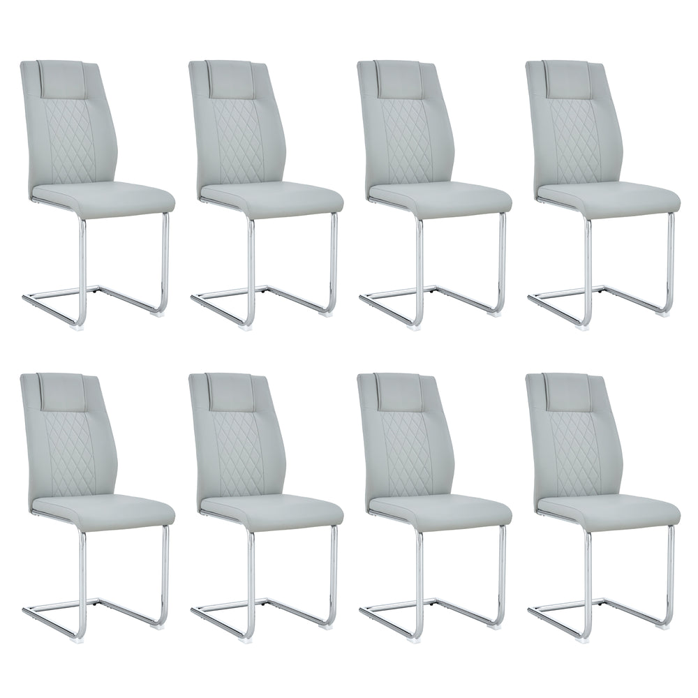 English Elm Modern Pu Leather Upholstered Dining Chairs Set of 8 with Chrome Metal Legs for Kitchen Light Gray W1151S00426